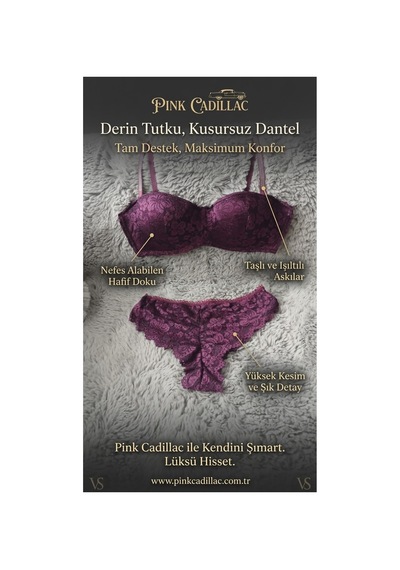 Pink Cadillac Taş Ve Dantel Detaylı Sütyen Takımı Mürdüm - 929338494 Mürdüm