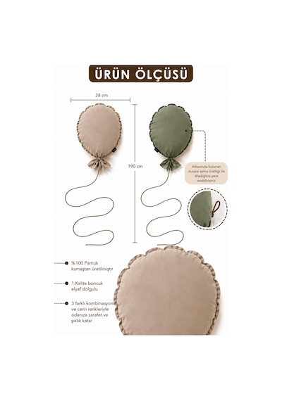 Çocuk Odası Dekorasyonu 2'li Balon Set, Bebek Odası Dekoratif Balon, Duvar Dekorasyonu, Haki-kapiçino