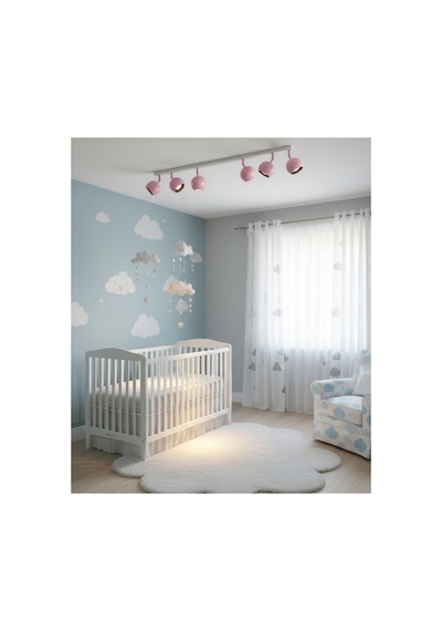 Pembe Beyaz Bebek Çocuk Odası Gu10 Led Küre Altılı 6lı Hareketli Başlık Tasarruflu Spot Tavan Avize Siyah
