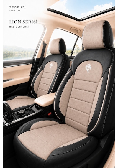 Toyota Aygo 2005-2021 Uyumlu Lion Serisi Bej Siyah Bej Oto Koltuk Kılıfı