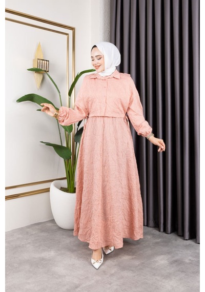 Hira Life Fashion Kadın Pudra Tesettür Giyim Gömlek Detaylı Çizgili Viskon Kıraş Elbise Ikili Takım Pudra Pudra Hira Life Fashion Kadın Pudra Tesettür Giyim Gömlek Detaylı Çizgili Viskon Kıraş Elbise Ikili Takım Pudra Pudra