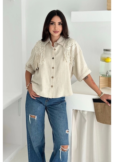 Asprin Fashion Yıkamalı Keten Gömlek Natur Natural