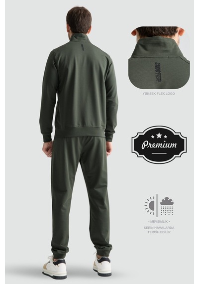 Shooter Sportswear Shooter Erkek Luxe Eşofman Takımı Rahat Kalıp Manşetli Minimal Logo Haki