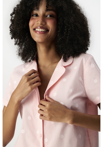 Penti Pembe Floral Morning Pamuklu Gömlek Şortlu Pijama Takımı