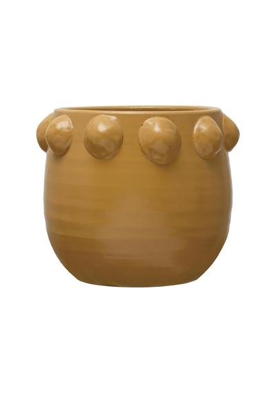 Tr Warm Design El Yapımı Sarı Noktalı Kabartmalı Terracotta Saksı Modern Salon Ofis Balkon Dekoru Sarı Genel