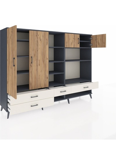 Hyperion Dolap 12 Raflı 4 Çekmeceli 4 Kapaklı 220x44x163 Antrasit-çam/aytaşı Atlas Çam/aytası - Antrasıt