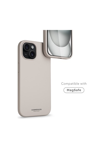 Vonmahlen Apple Uyumlu iPhone 15 Plus Magsafe Silikon Kılıf Krem