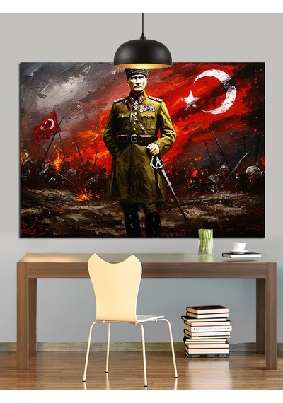Atatürk Ay Yıldız Bayrak Dekoratif Kanvas - Mdf Ahşap Tablo