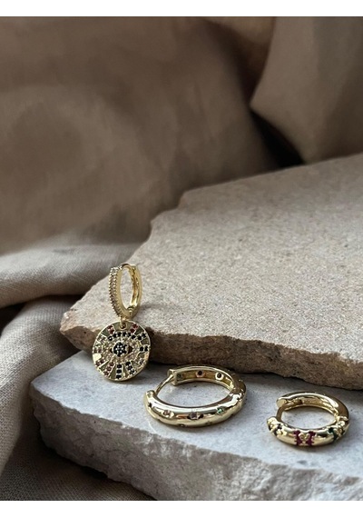 Ysx Jewelry Renkli Taşlı Üçlü Küpe Seti Çok Renkli