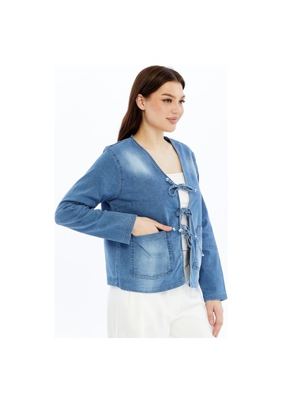 Selectmoda Kadın Denim V Yaka Önden Cepli Bağlama Detaylı Ceket/hırka Mavi Selectmoda Kadın Denim V Yaka Önden Cepli Bağlama Detaylı Ceket/hırka Mavi