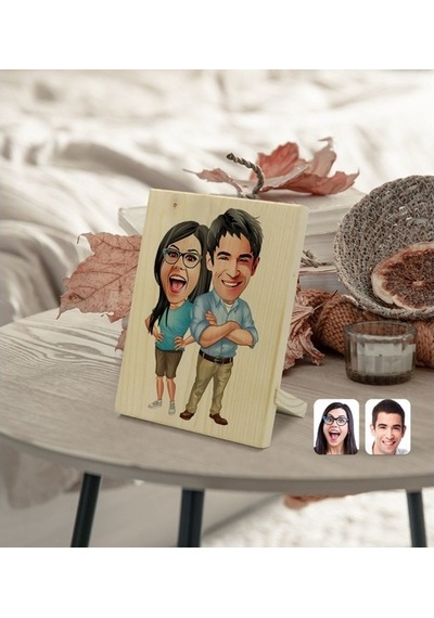 Kişiye Özel Sevgililer Karikatürlü Dekoratif Ahşap Çerçeve Model (539867023)