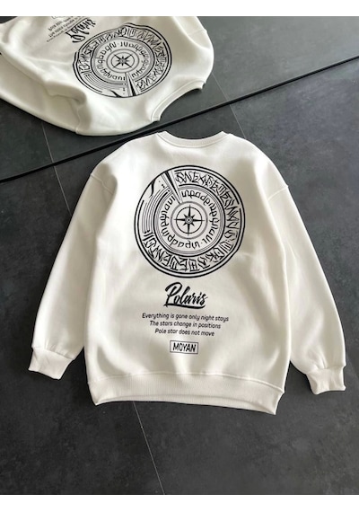 Etiler Collection Kışlık Bisiklet Yaka Ön Ve Arka Baskılı Sweatshirt - Beyaz