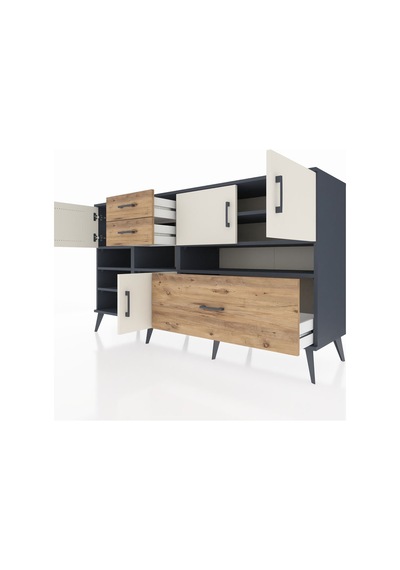 Kronos Konsol 7 Raflı 3 Çekmeceli 4 Kapaklı 176x59x99 Antrasit-ay Antrasit-aytaşı/çam
