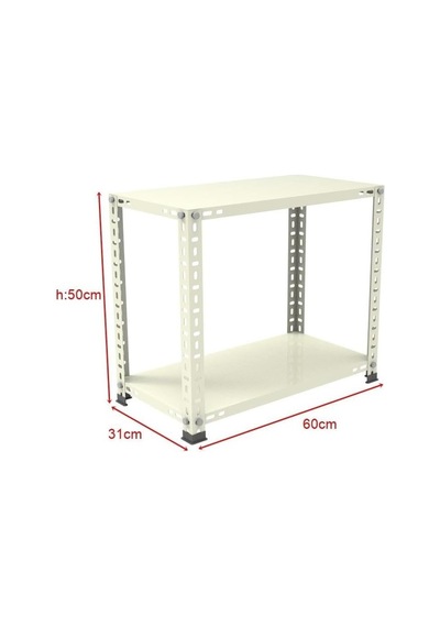 2 Katlı Renkli Çelik Raf Sehpa - Atölye, Depo, Ofis Sehpası Krem 31x60 Cm 50 Cm Çok Renkli