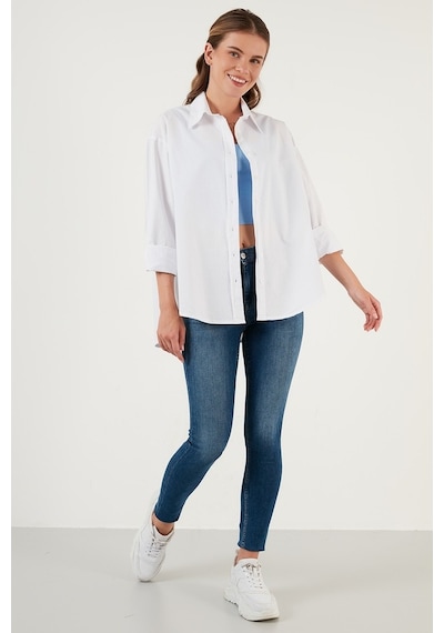 Lela Oversize % 100 Pamuk Poplin Bayan Gömlek Cf21S163867 Beyaz