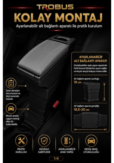Trobus Renault Megane 2 2002-2009 Uyumlu Ayarlanabilir Ayaklı Kolçak Kol Dayama Bardaklıklı Gri