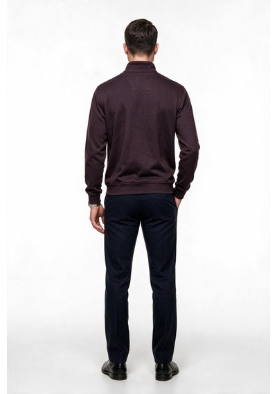 Legato Erkek Dik Yaka Yarım Fermuarlı Pamuk Karışımlı Uzun Kollu Sweatshirt Bordo