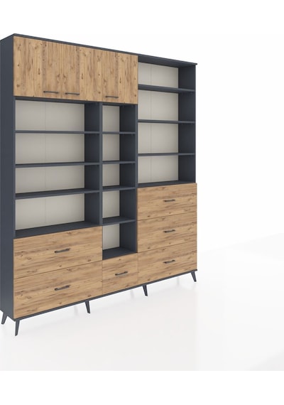 Arges Dolap 17 Raflı 6 Çekmeceli 3 Kapaklı 220x30x243 Antrasit-çam/çam Atlas Çam/atlas Çam