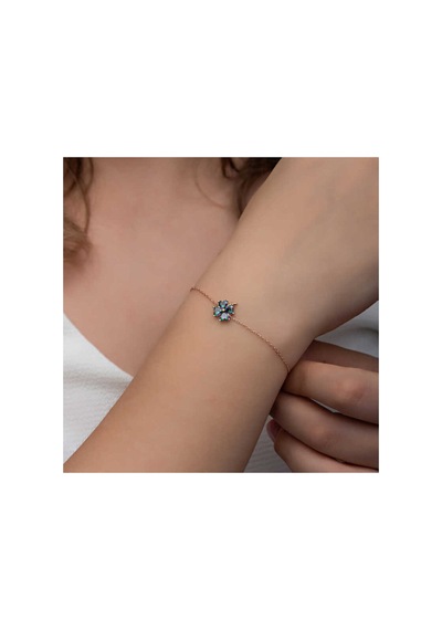 Gümüş Rose Mistik Topaz Yonca Kadın Bileklik Gümüş Gümüş