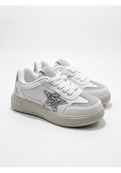 Hayo Cırtlı Süs Bağcıklı Yaldız İşlemeli Kız Çocuk Rahat Hafif Sneaker Spor Ayakkabı Beyaz - Gümüş Hayo Cırtlı Süs Bağcıklı Yaldız İşlemeli Kız Çocuk Rahat Hafif Sneaker Spor Ayakkabı Beyaz - Gümüş