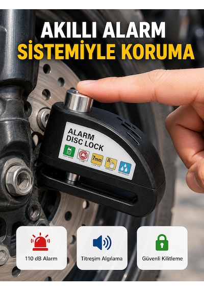 Alarm Sensörlü Disk Kilidi Motosiklet Scooter Bisiklet Güvenlik Yeni Nesil - Lisinya