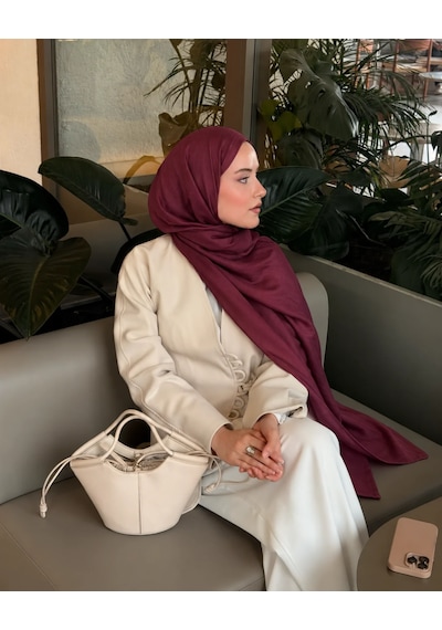 Luluscarf Rami Pamuk Düz Renk Yumuşak Tesettür Şal Bordo