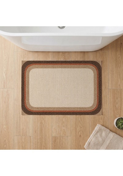 Kartela Halı Jüt Görünümlü Banyo Paspası Bej Kaymaz Taban Makinede Yıkanabilir 50x75 Cm