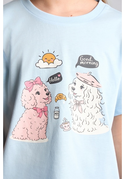 Defacto Baskılı Kısa Kollu Üst Çizgili Geniş Paça Alt Regular Fit 2li Pijama Takımı Kız Çocuk H5511a826wnbe415 Mavi-be415