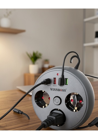 Çoklu Priz 3 Soket 3 Usb Type-c Hızlı Şarj 2m Uzatma Kablosu 2