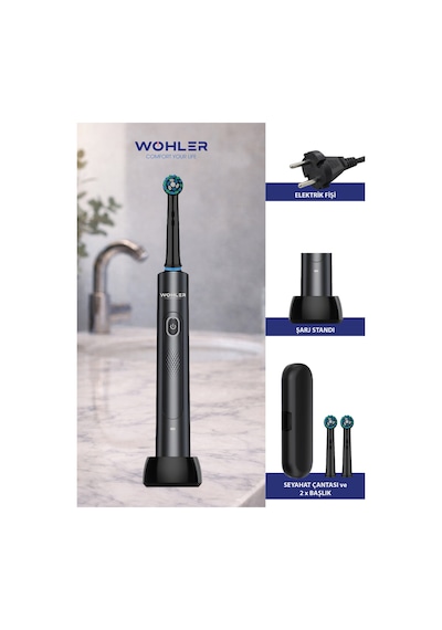 Wohler Değiştirilebilir Başlıklı Şarj Edilebilir Elektrikli Diş Fırçası - Siyah Şarjlı