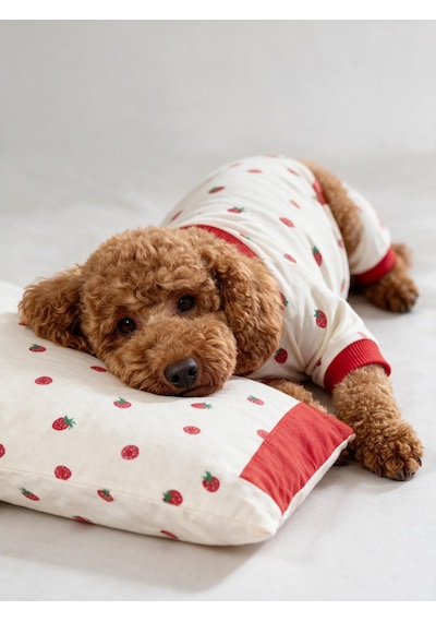 Tatlı Çilek Köpek Uyku Takımı Pamuklu Penye Köpek Tulumu Ve Mini Yastık Küçük Irklar İçin Tüy Dökülmesini Azaltır