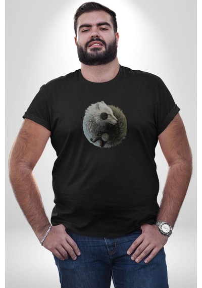 Yin İle Yang Siyah Siyah Kurt Unisex Unisex Siyah Organik Baskılı T-shirt Penye Yüksek Kalite Siyah