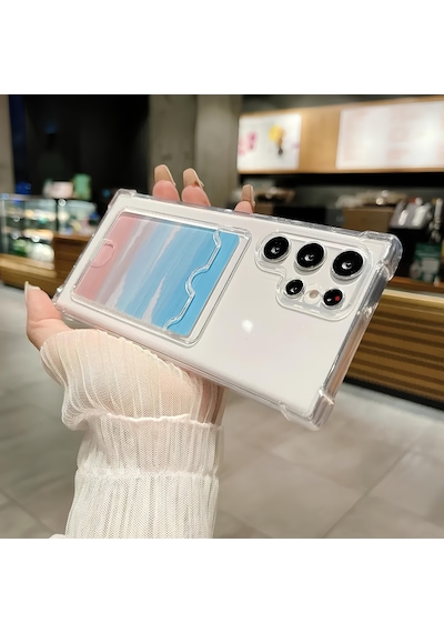 Samsung Galaxy S23 Uyumlu Kartlıklı Kılıf Kamera Korumalı Anti Şok Şeffaf Kapak Şeffaf