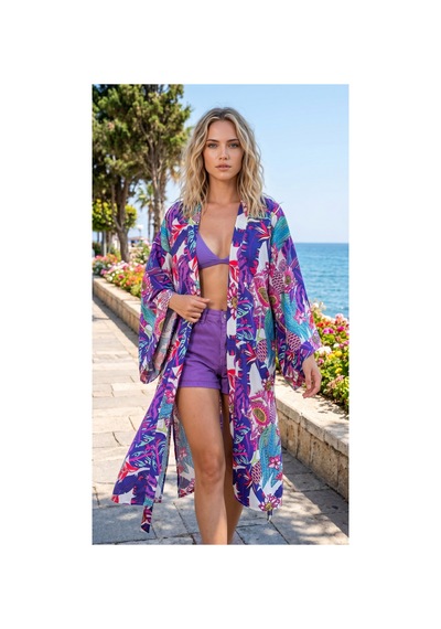 Lila Mare Özel Sandy Hızlı Kurur Kırışmaz Tasarım Kimono Renkli Renkli