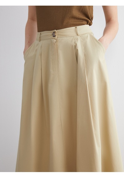 Lcwaıkıkı Classic Bej Standart Fit Poplin Pileli Etek