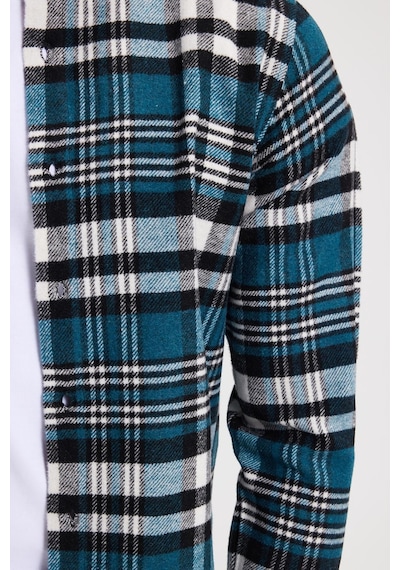 Tudors Erkek Slim Fit Dar Kesim Kareli Kışlık Oduncu Gömlek-42341 Petrol