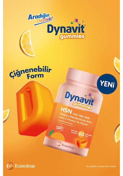 Dynavit Gummies Hsn Hair Skin Nails 60 Çiğnenebilir Form - Hidrolize Keratin, Biotin - Saç&cilt&tırnak