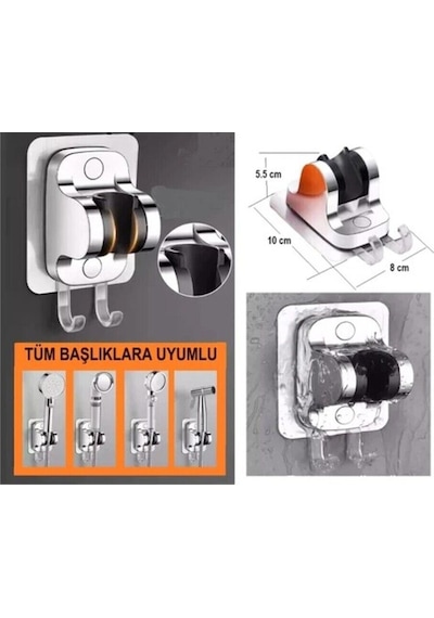 Yapışkanlı Duş Başlığı Tutucu , Ayarlanabilir Su Geçirmez Yapışkanlı Mafsal Chrome Gri