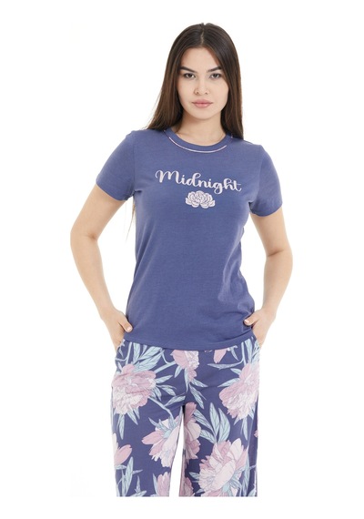 Lılac Kadın Çiçek Desenli %100 Viscon Pijama Takımı Mor Mor