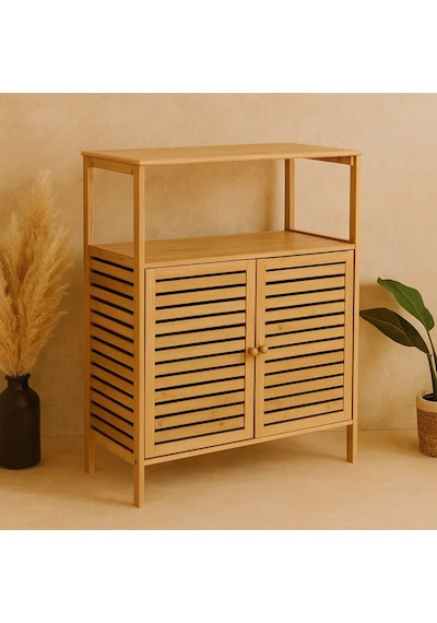 Çok Amaçlı Bambu Dolap 66x33x85 Cm - Organizer Raflı Çok Renkli