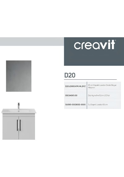 Creavit D20 Banyo Dolabı Seti Çekmeceli 65 Cm Beyaz