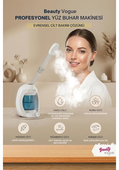 Beauty Vogue Masaüstü Vapozon Yüz Cilt Buhar Makinesi Ozonlu Cilt Bakımı Profesy