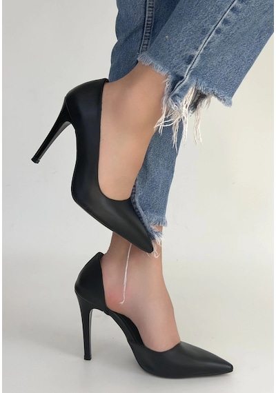Kazax Pley Siyah Cilt Stiletto Ayakkabı Çok Renkli