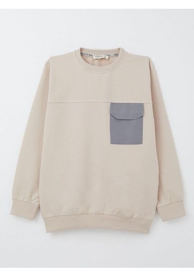 Zekids Erkek Çocuk Cep Detaylı Pamuklu İnce Sweatshirt-16650 Bej