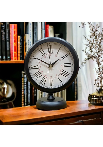 Siyah Metal Ofis Salon Otel Masa Saati 25*20 cm V9 Siyah