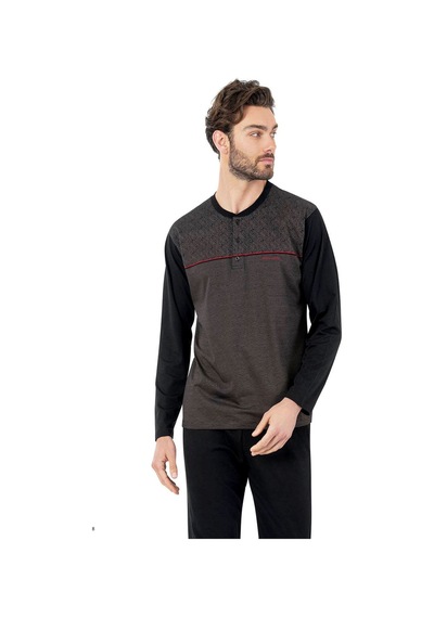 Pierre Cardin 6056 Erkek Siyah Jakarlı Uzun Kollu Patlı Pijama Takım Siyah