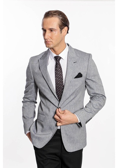 Wessi Sivri Yaka Slim Fit Füme Erkek Ceket Füme