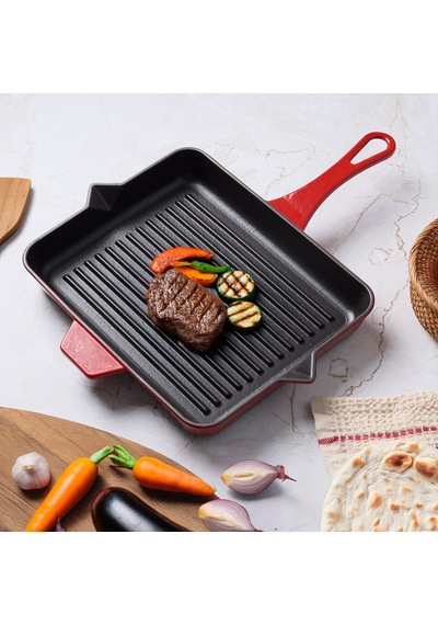 Aryıldız Duo Cast Grill Tava Kırmızı 26x32 Cm Renkli