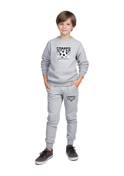 Fyk Kids 2'li Erkek Çocuk Yuvarlak Yaka Baskı Detaylı Eşofman Takımı Gri - Siyah