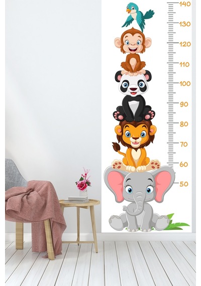 Sevimli Safari Hayvanları Boy Ölçüm Cetveli Boy Ölçer Sticker Beyaz